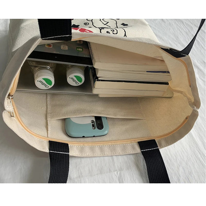 Cartoon Girl Tote Bag Cotton Cloth Shoulder Book Eco Shopping Handbag