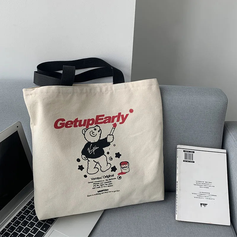 Cartoon Girl Tote Bag Cotton Cloth Shoulder Book Eco Shopping Handbag