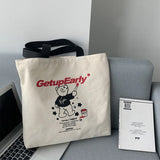 Cartoon Girl Tote Bag Cotton Cloth Shoulder Book Eco Shopping Handbag