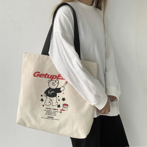 Cartoon Girl Tote Bag Cotton Cloth Shoulder Book Eco Shopping Handbag