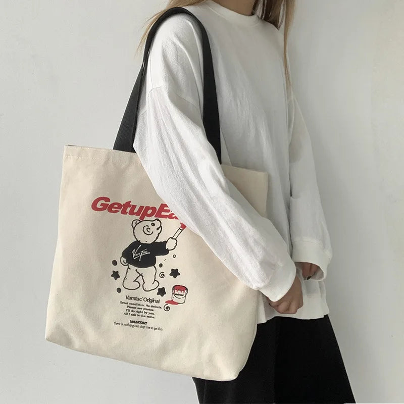 Cartoon Girl Tote Bag Cotton Cloth Shoulder Book Eco Shopping Handbag