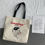 Cartoon Girl Tote Bag Cotton Cloth Shoulder Book Eco Shopping Handbag