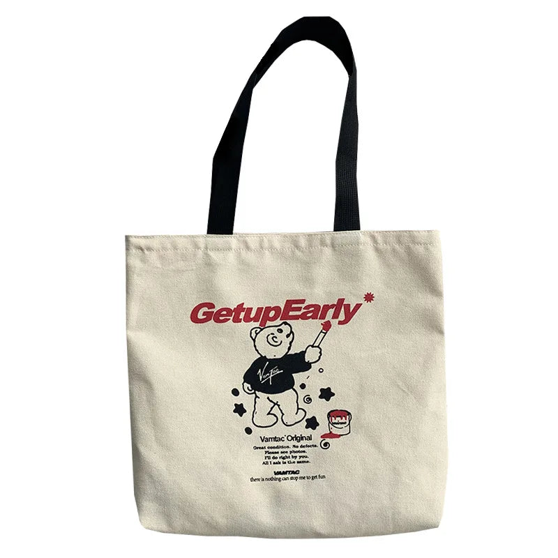 Cartoon Girl Tote Bag Cotton Cloth Shoulder Book Eco Shopping Handbag
