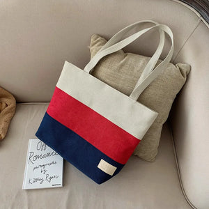 Canvas Women Shoulder Bag Female Student Panelled Shopper Bag