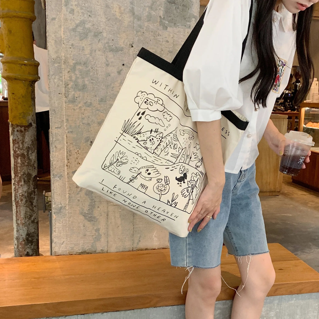 Graffiti Canvas Shoulder Bag Large Tote Shopper Bags for Women