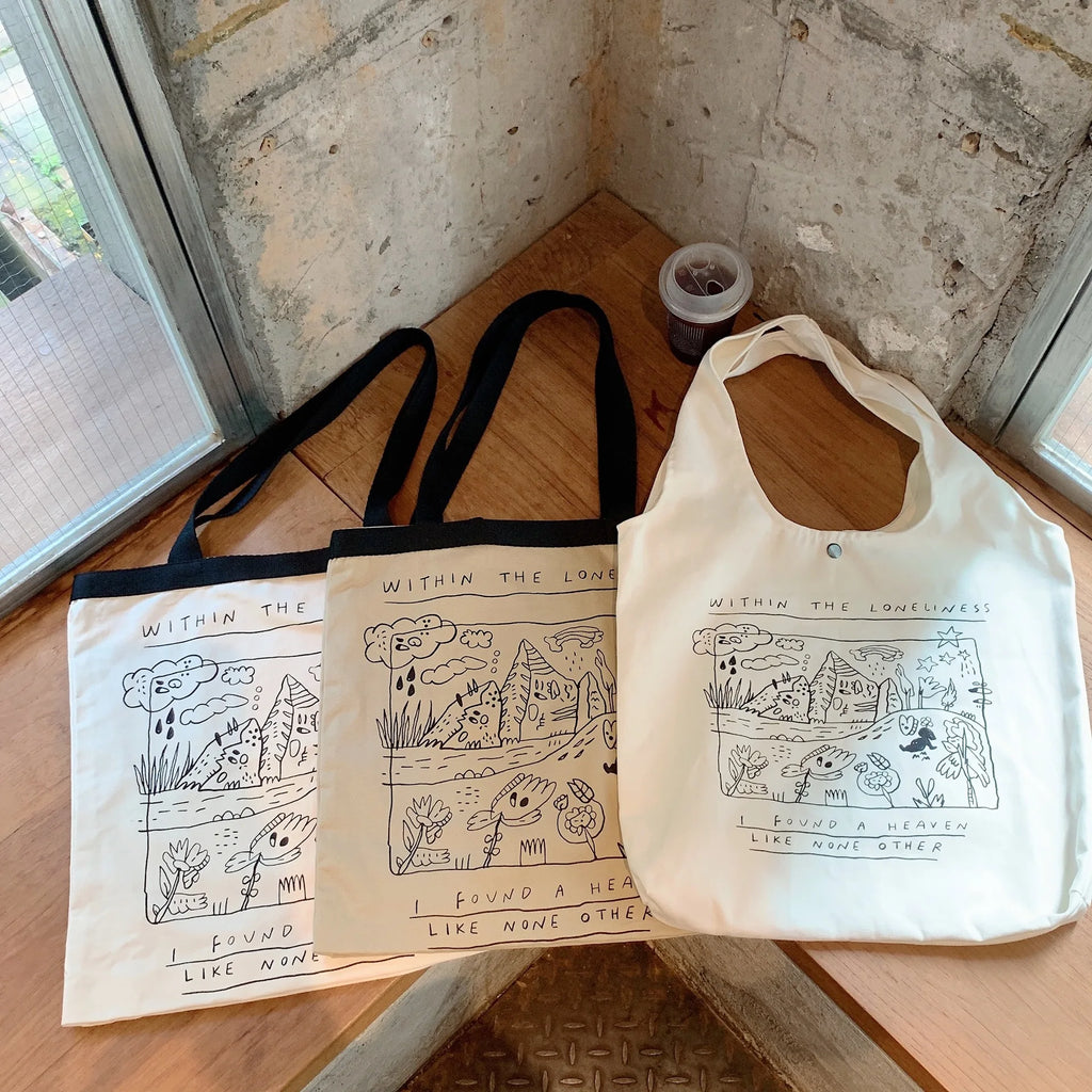 Graffiti Canvas Shoulder Bag Large Tote Shopper Bags for Women