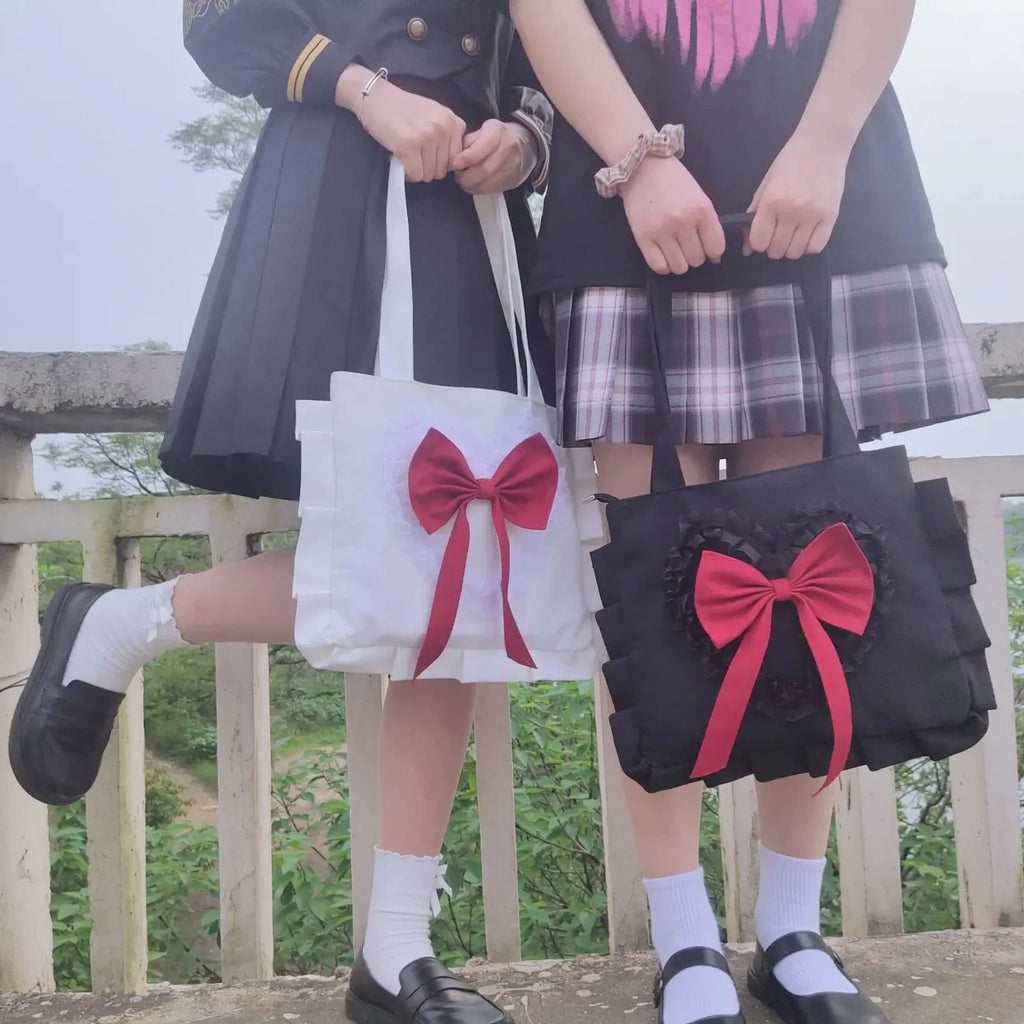 Canvas Women Bag Lady Niche Girl Bow Crossbody Shoulder Bag Lolita Handbag