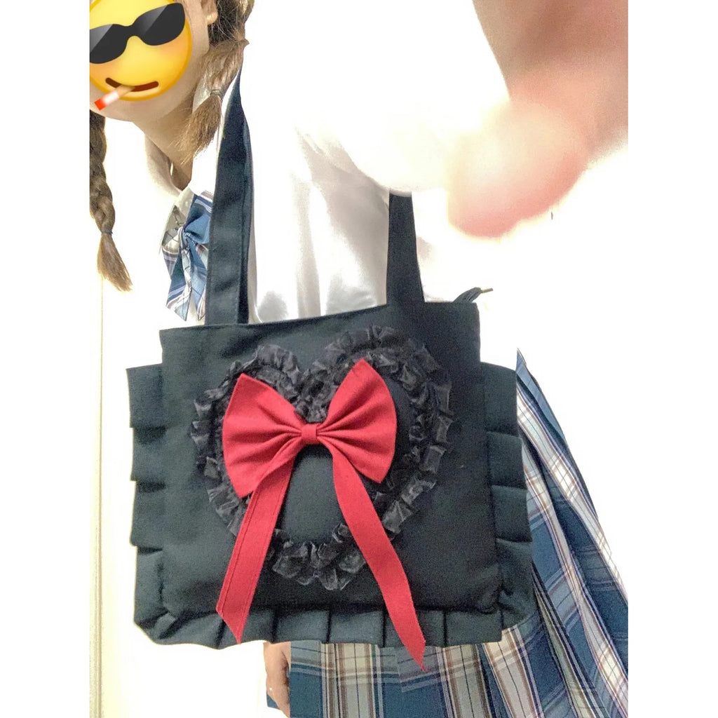 Canvas Women Bag Lady Niche Girl Bow Crossbody Shoulder Bag Lolita Handbag
