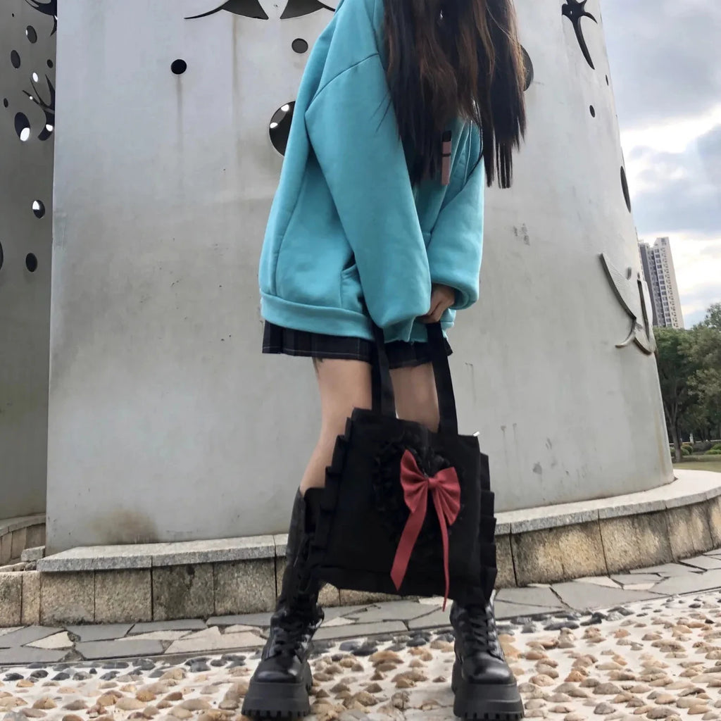 Canvas Women Bag Lady Niche Girl Bow Crossbody Shoulder Bag Lolita Handbag