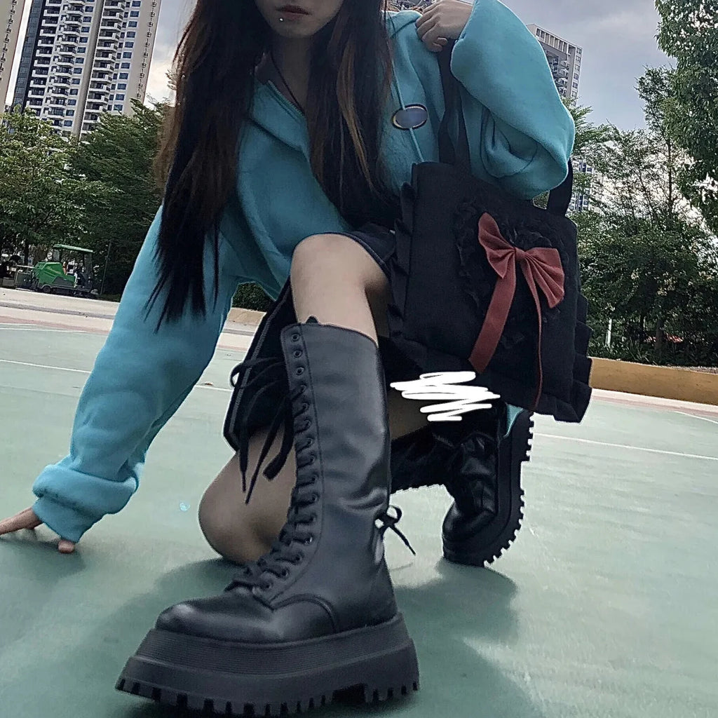 Canvas Women Bag Lady Niche Girl Bow Crossbody Shoulder Bag Lolita Handbag