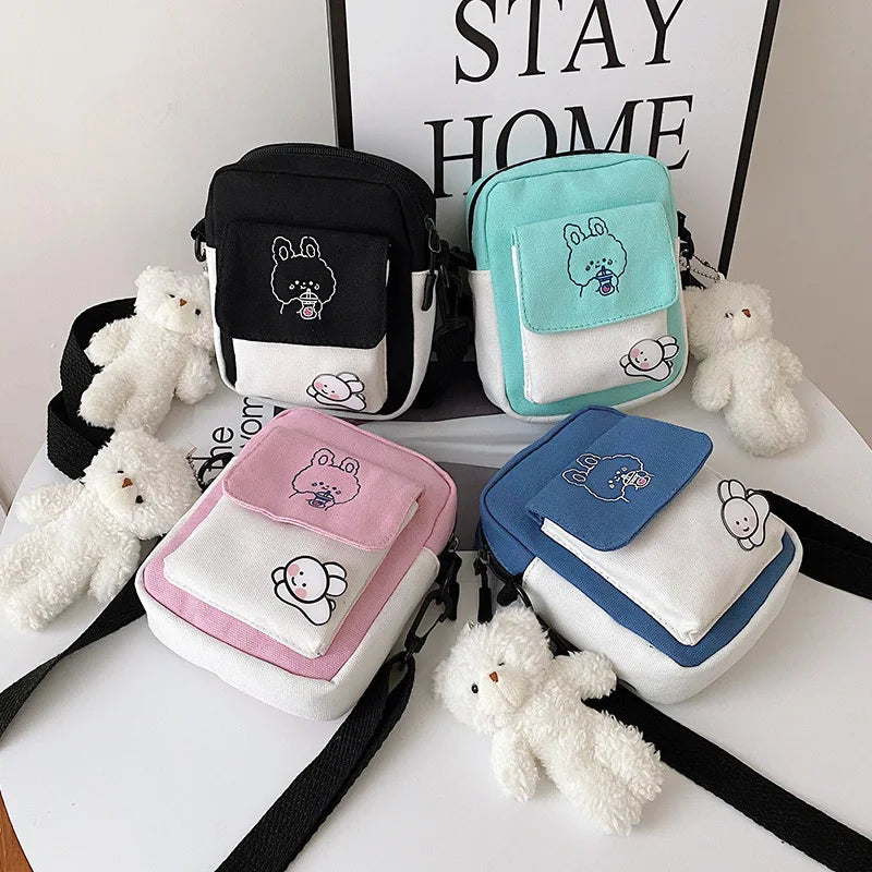 Canvas Cartoon Printed Phone Bag Shoulder Messenger Bag