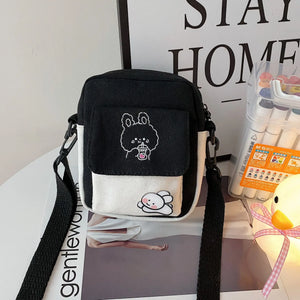 Canvas Cartoon Printed Phone Bag Shoulder Messenger Bag