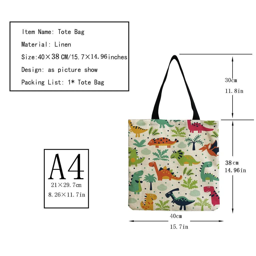 Dinosaur Print Tote Bag Women's Shopping Handbag