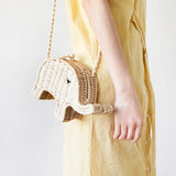 Cartoon Elephant Shape Straw Bag Handbag Women's Shoulder Messenger Beach Mini C