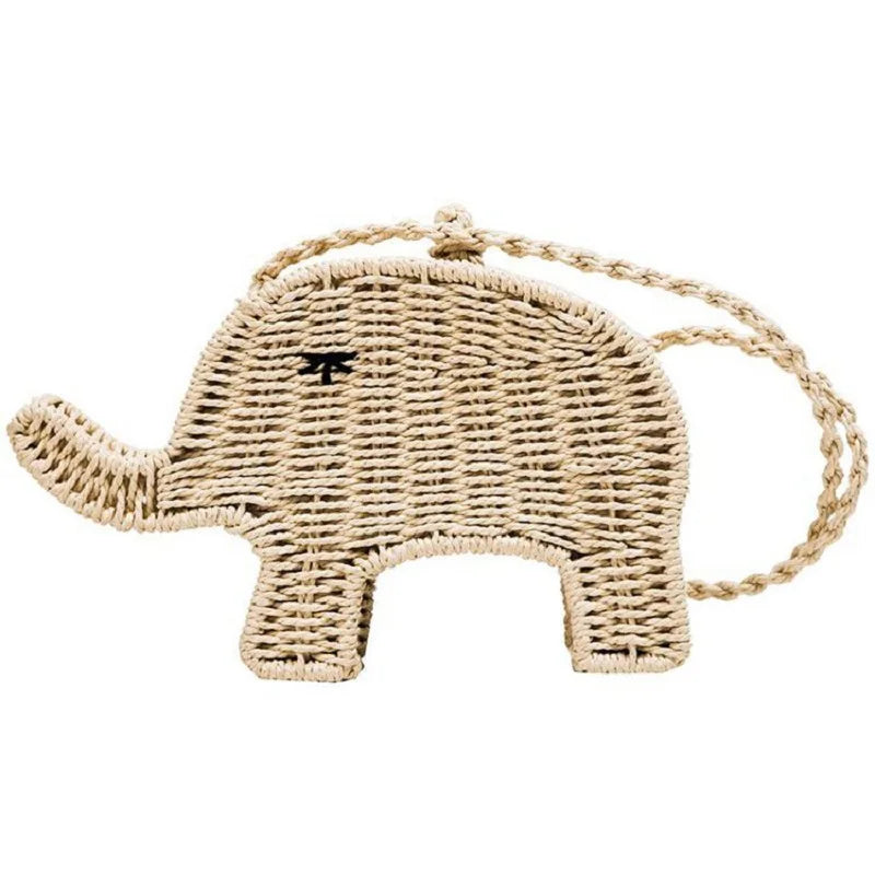 Cartoon Elephant Shape Straw Bag Handbag Women's Shoulder Messenger Beach Mini C