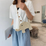 Cartoon Elephant Shape Straw Bag Handbag Women's Shoulder Messenger Beach Mini C