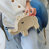 Cartoon Elephant Shape Straw Bag Handbag Women's Shoulder Messenger Beach Mini C