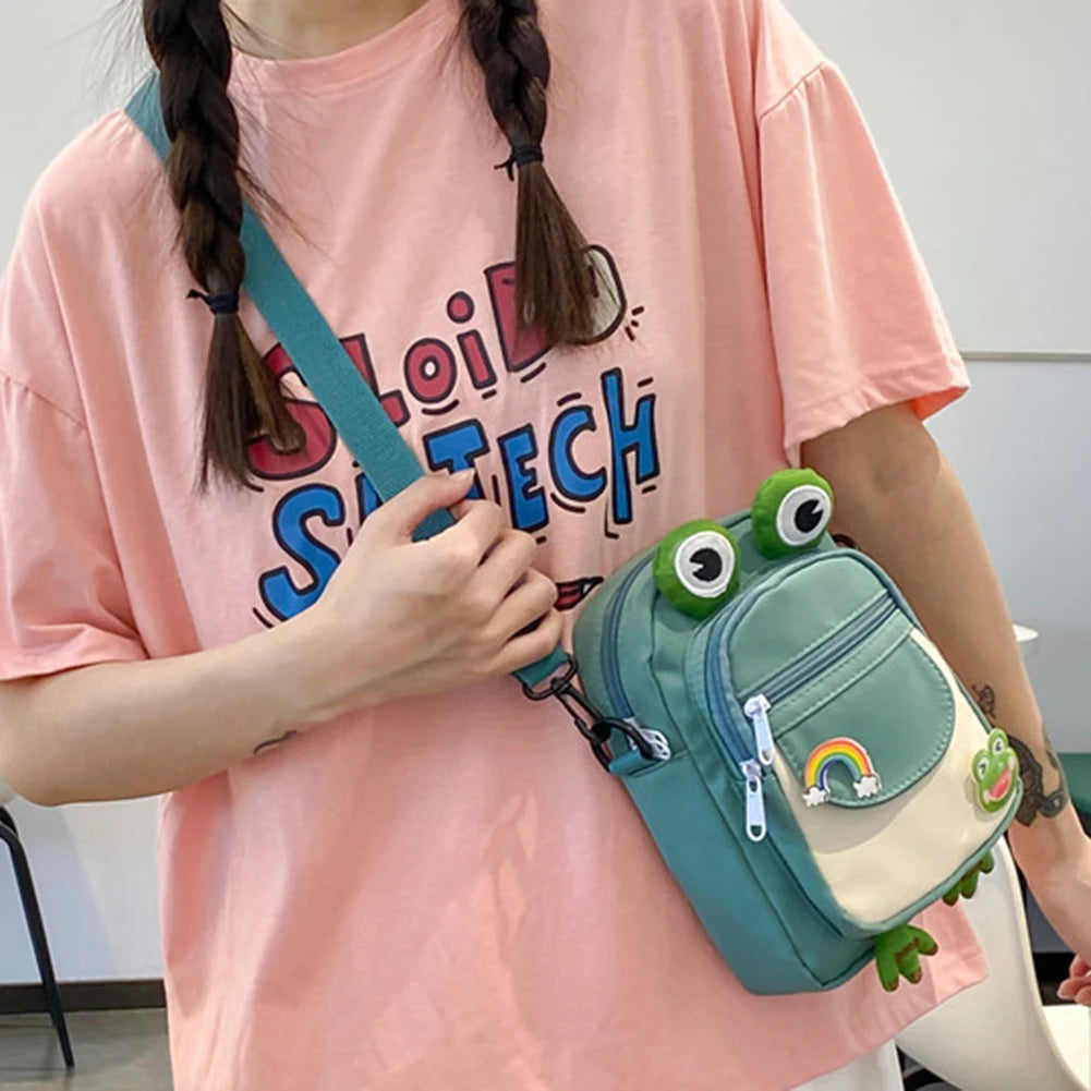 Cartoon Animal Girl Small Bag Nylon Mobile Phone Bag with Earphone Hole