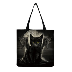 Cartoon Cat Print Beach Bag Eco Friendly Handbag