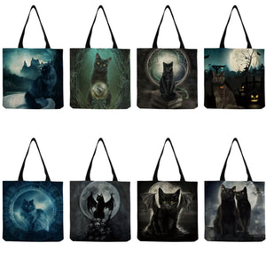 Cartoon Cat Print Beach Bag Eco Friendly Handbag