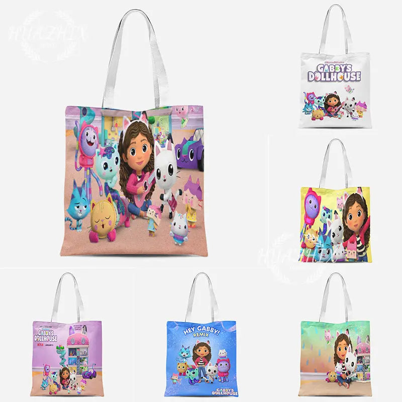 Cartoon Gabby's Dollhouse Shopping Tote Bag for Girls