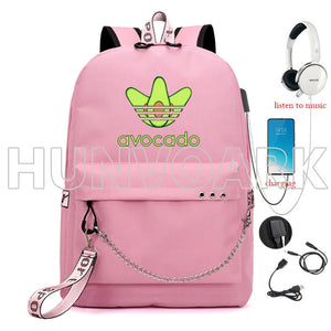 Cartoon Avocado Backpack for Teenage Girls USB School Bag