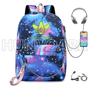 Cartoon Avocado Backpack for Teenage Girls USB School Bag