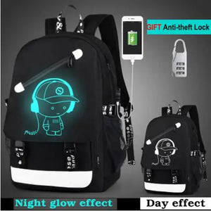 Boys School Backpack Luminous Animation USB Charge School Bags