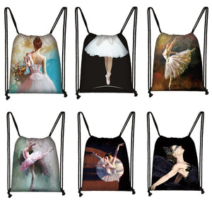 Cartoon Ballet Dancing Girls Drawstring Bag Women Storage Bags Teenager Girls