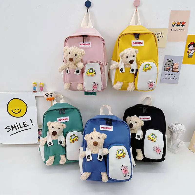 Cartoon Bear Canvas School Bags Kids Backpack for Girls Boys
