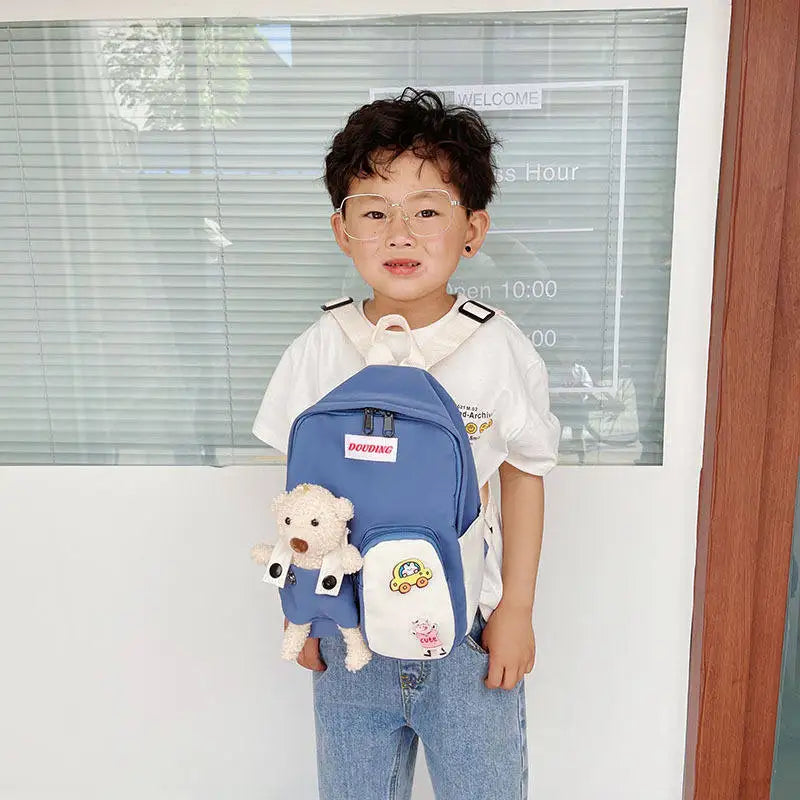 Cartoon Bear Canvas School Bags Kids Backpack for Girls Boys