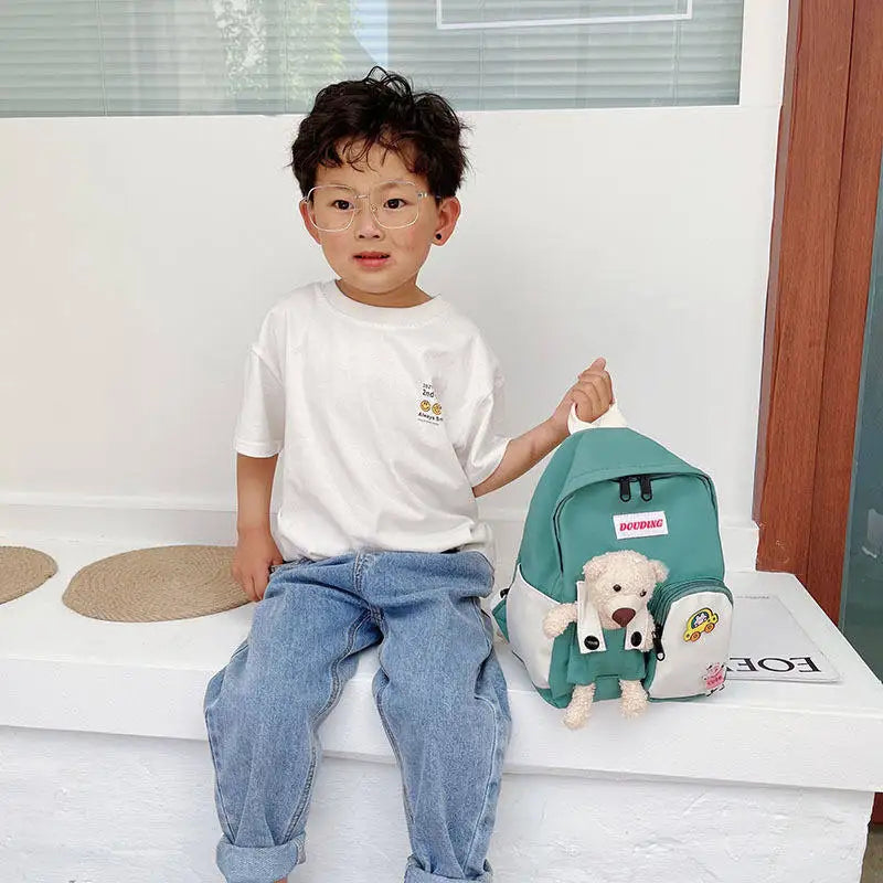 Cartoon Bear Canvas School Bags Kids Backpack for Girls Boys