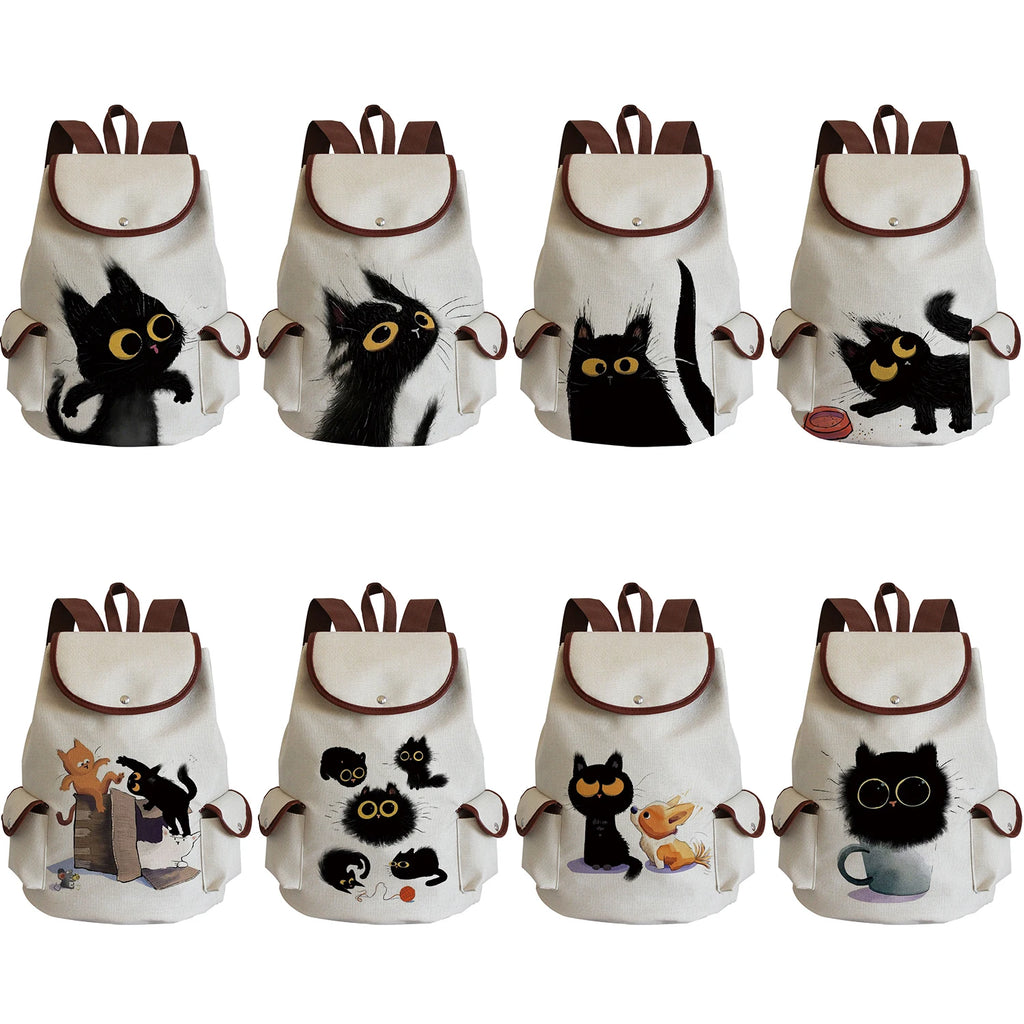 Cartoon Cat Print Backpack High Capacity Portable Women Backpack