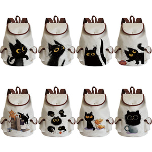 Cartoon Cat Print Backpack High Capacity Portable Women Backpack