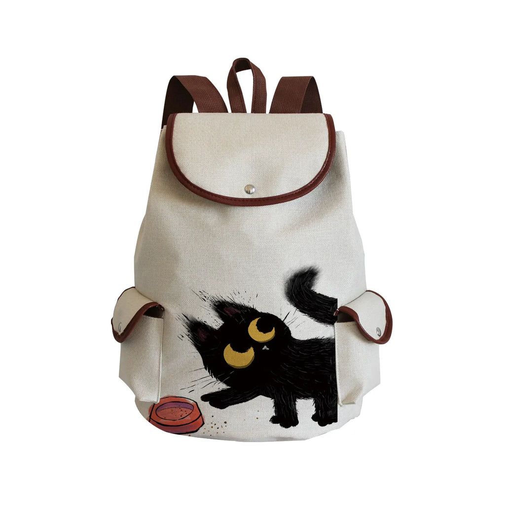 Cartoon Cat Print Backpack High Capacity Portable Women Backpack