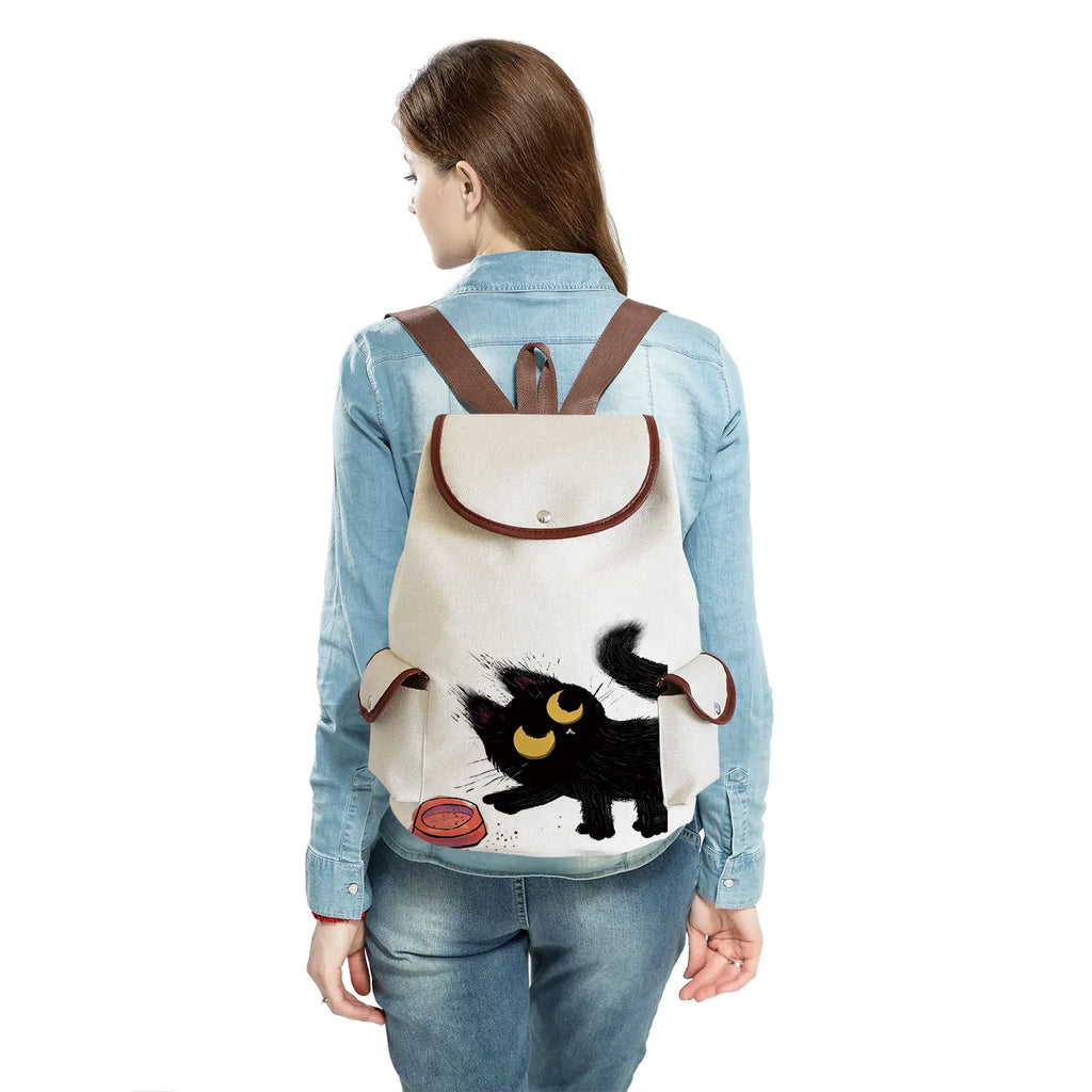 Cartoon Cat Print Backpack High Capacity Portable Women Backpack