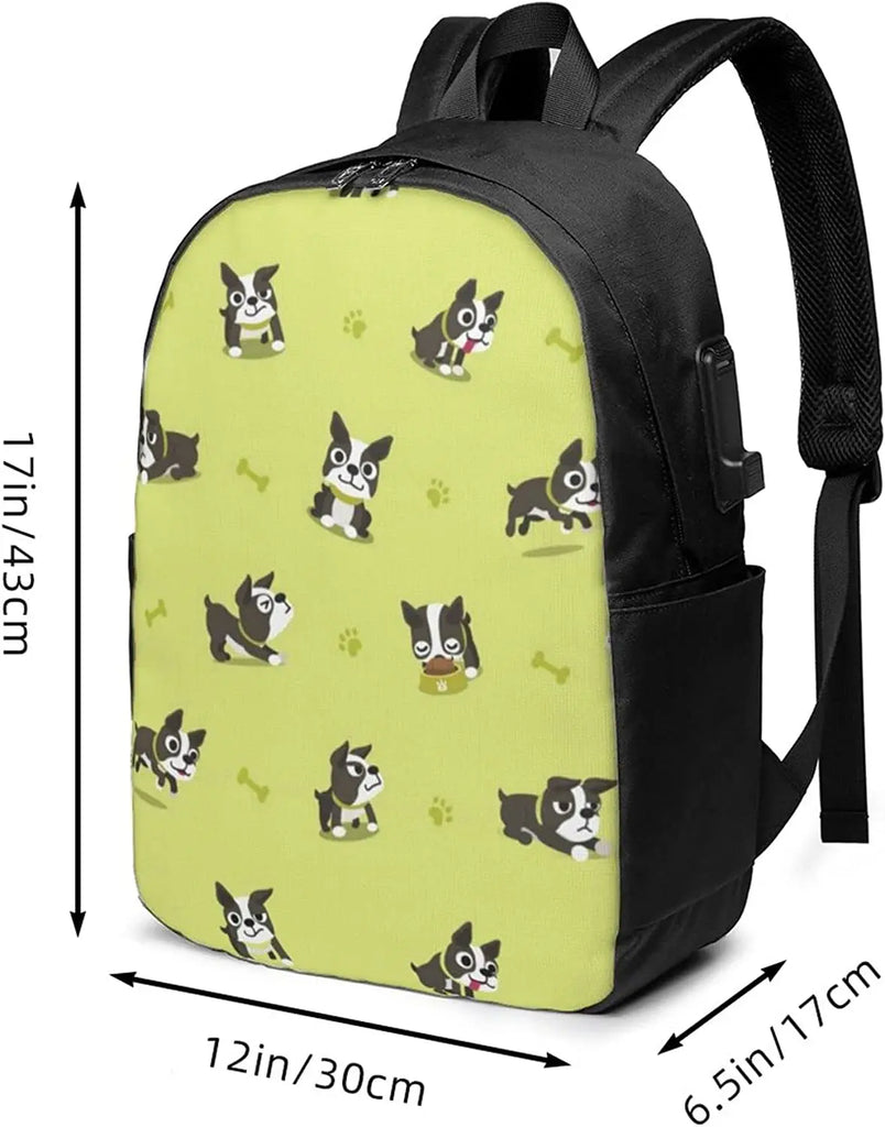Boston Terrier Dog Backpack 17 Inch Laptop College Book Bag for Men and Women