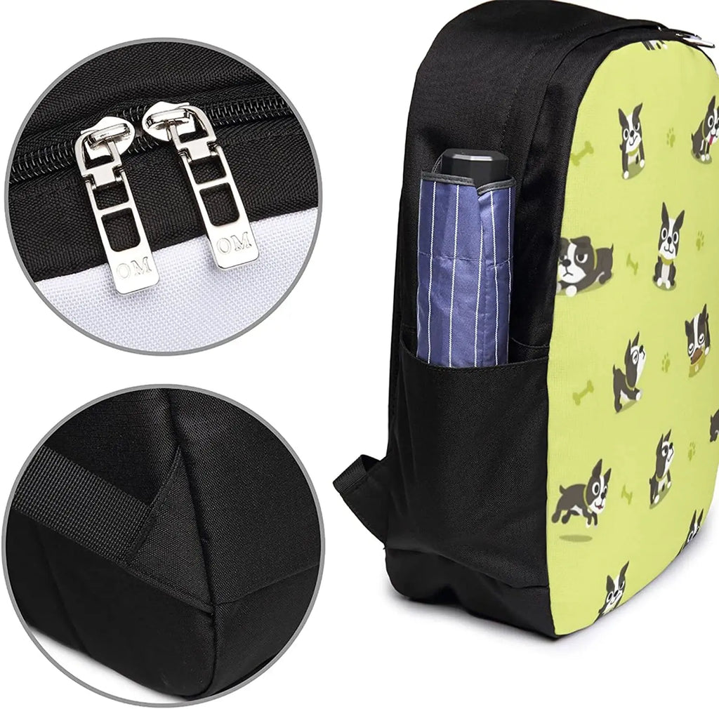 Boston Terrier Dog Backpack 17 Inch Laptop College Book Bag for Men and Women