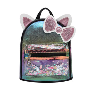 Cartoon Bowknot Mini Backpack Solid PU Leather School Bags Zipper Travel Bag