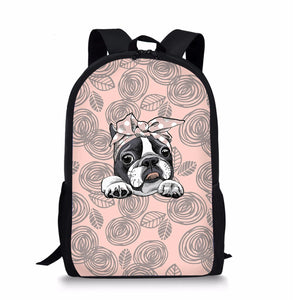 Bulldog Floral Girls School Bag Padded Back Stylish Satchel Birthday Gift