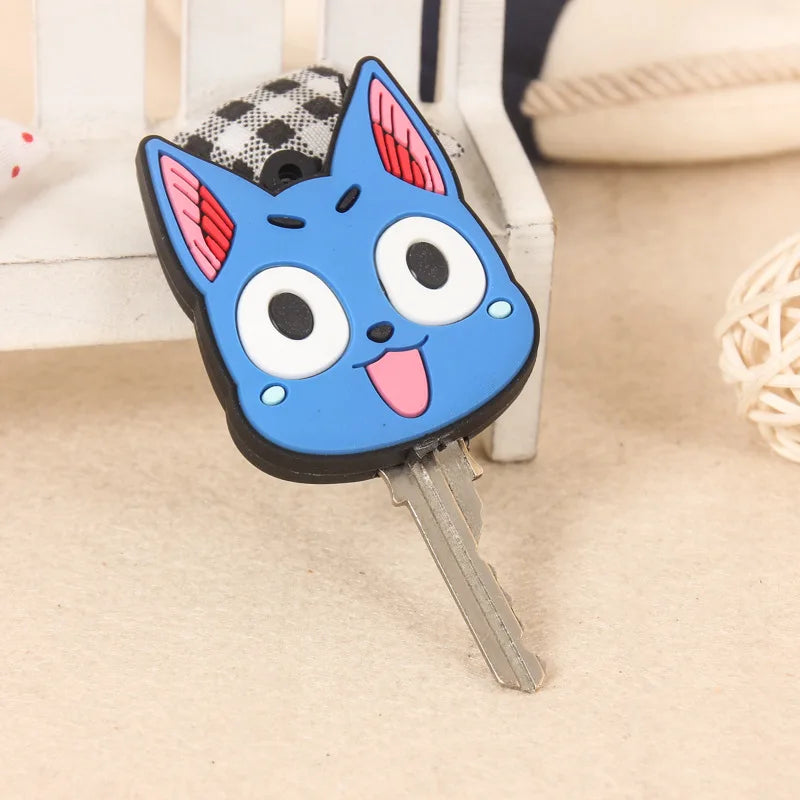 Cartoon Cat LED Key Cover Soft Silicone Protective Case Holder Key Chain