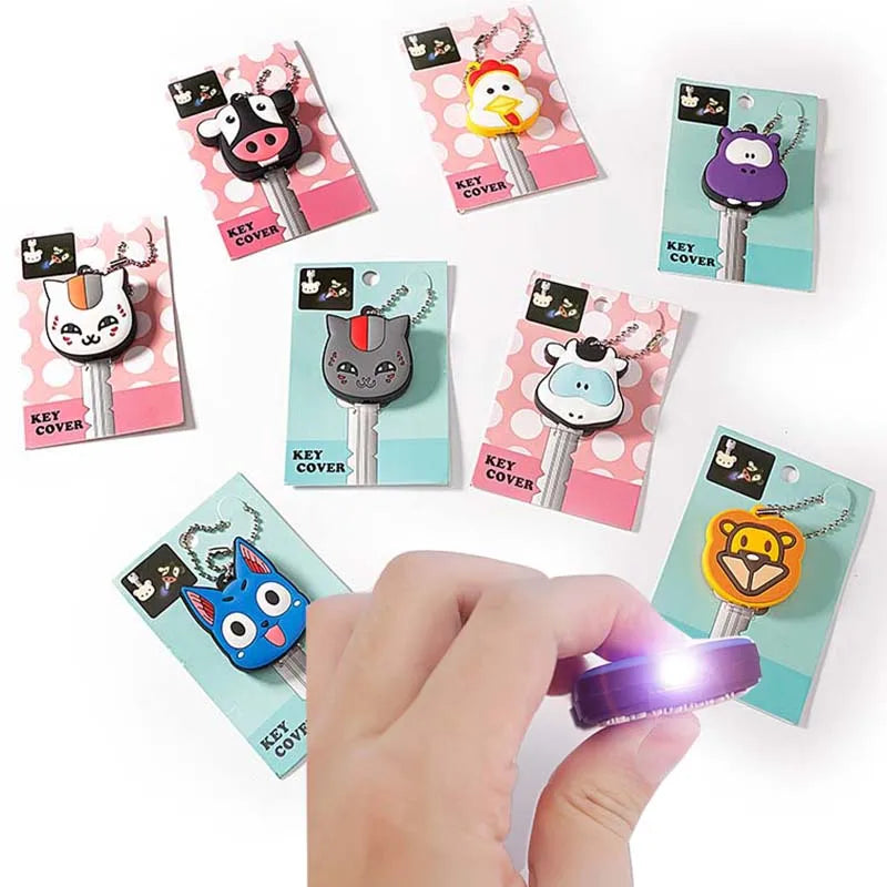 Cartoon Cat LED Key Cover Soft Silicone Protective Case Holder Key Chain