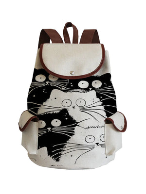 Cartoon Cat Family Printed Drawstring Backpack for Teenager