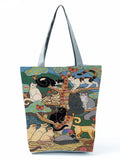 Cartoon Cat Printed Tote Handbag, Eco-friendly Shoulder Bag