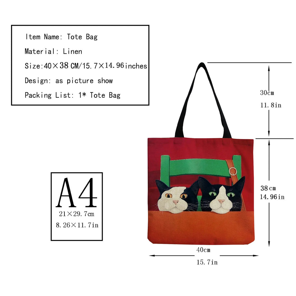 Cartoon Cat Eco Foldable Shoulder Bag Print Tote Shopper Animal Outdoor