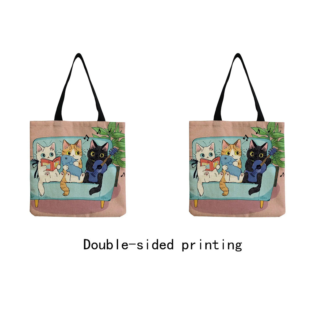 Cartoon Cat Eco Foldable Shoulder Bag Print Tote Shopper Animal Outdoor
