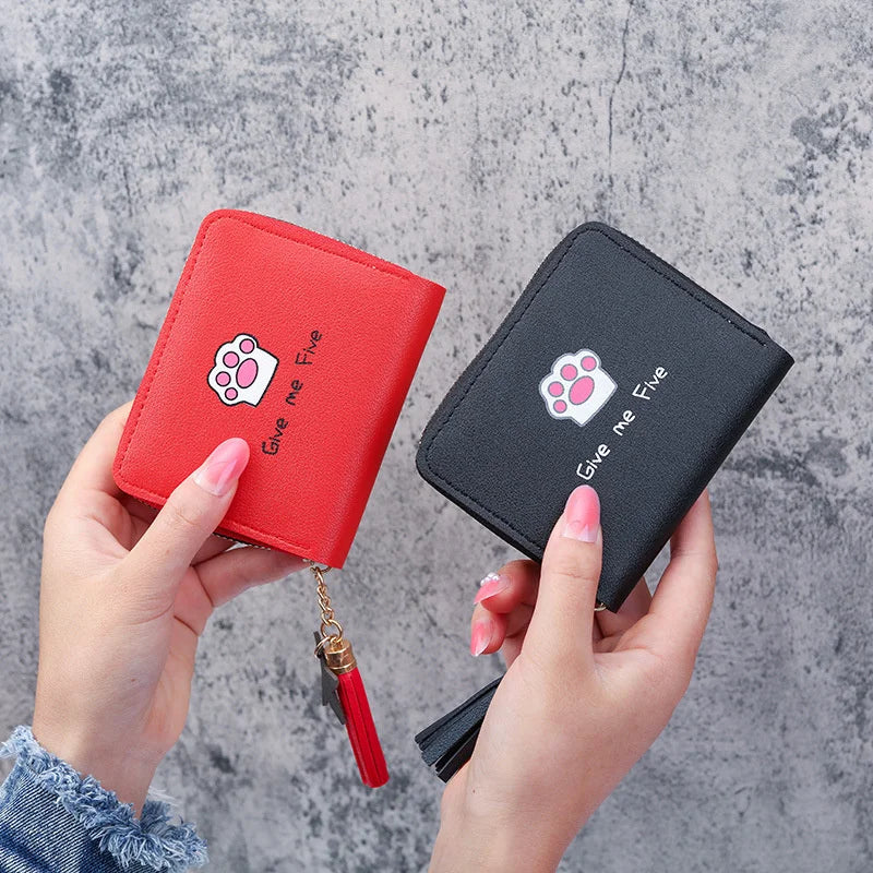 Cat Paws Tassel Student Female Purse Clutch Women Short Wallet