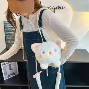 Cartoon Cat Plush Shoulder Bag Women Girl Messenger Bag