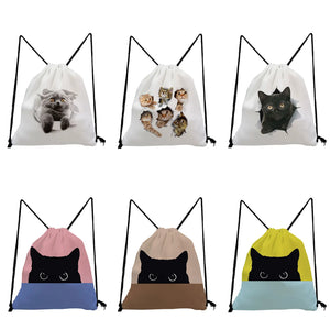 Cartoon Cat Drawstring Bag Unisex Shoulders Shop Backpack Big Capacity Soft Bag
