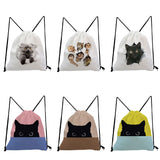 Cartoon Cat Drawstring Bag Unisex Shoulders Shop Backpack Big Capacity Soft Bag